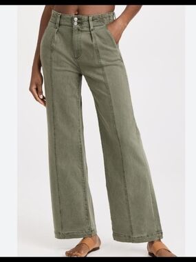 PAIGE Brooklyn Olive Green High Waist Wide  Leg Jeans  size 28
